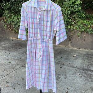 Pastel Plaid Shirt Dress with Tie Waist